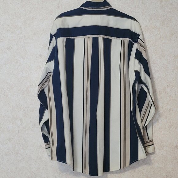 Navy Blue Striped Mens Long Sleeve Trader Bay Shirt Size XL - Picture 3 of 14
